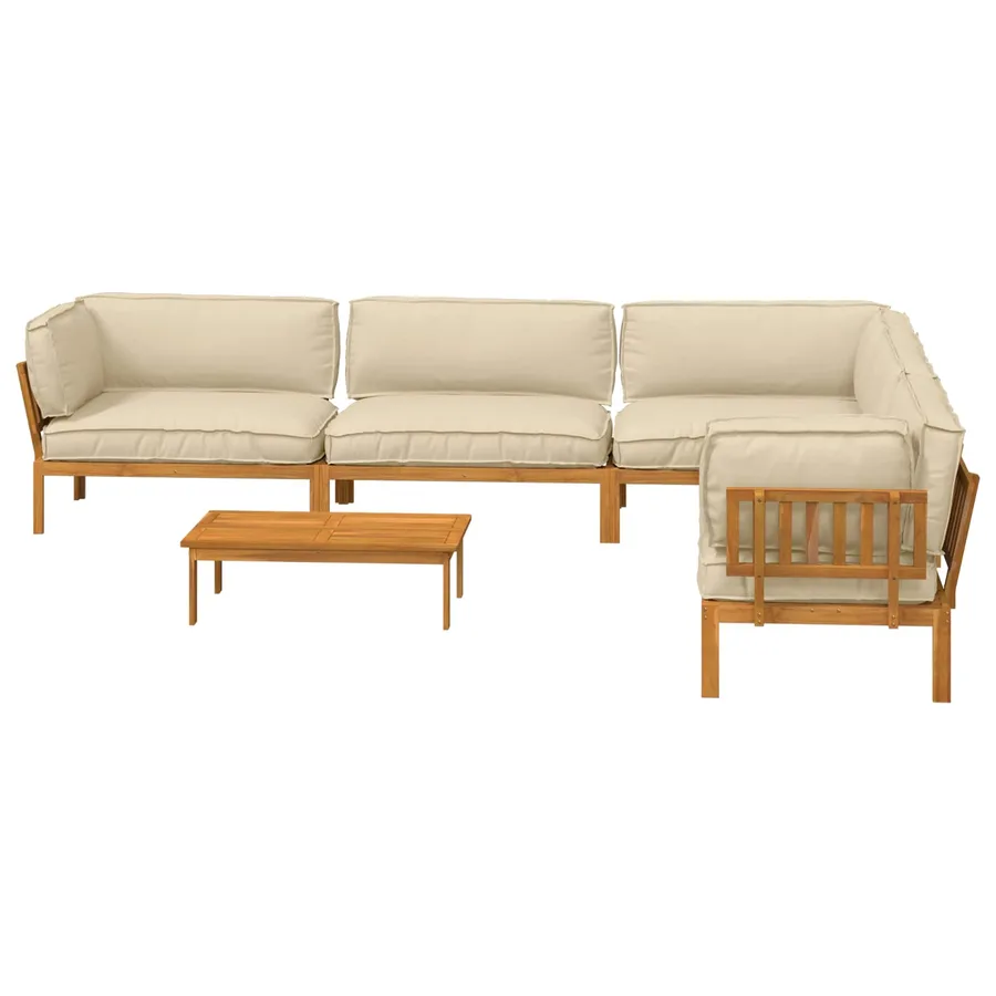 Ensemble de Canapés Uni 6 pcs Beige Bois d'Acacia Massif - 10