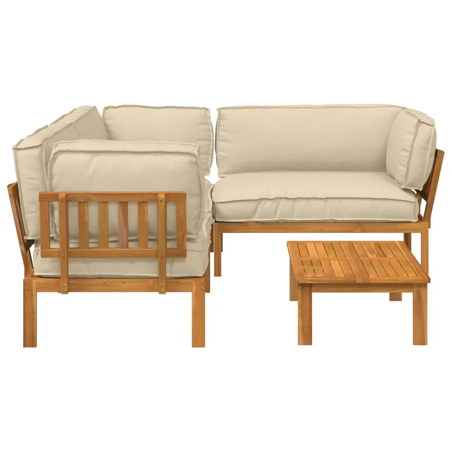 Ensemble de Canapés Uni 4 pcs Beige Bois d'Acacia Massif - 10
