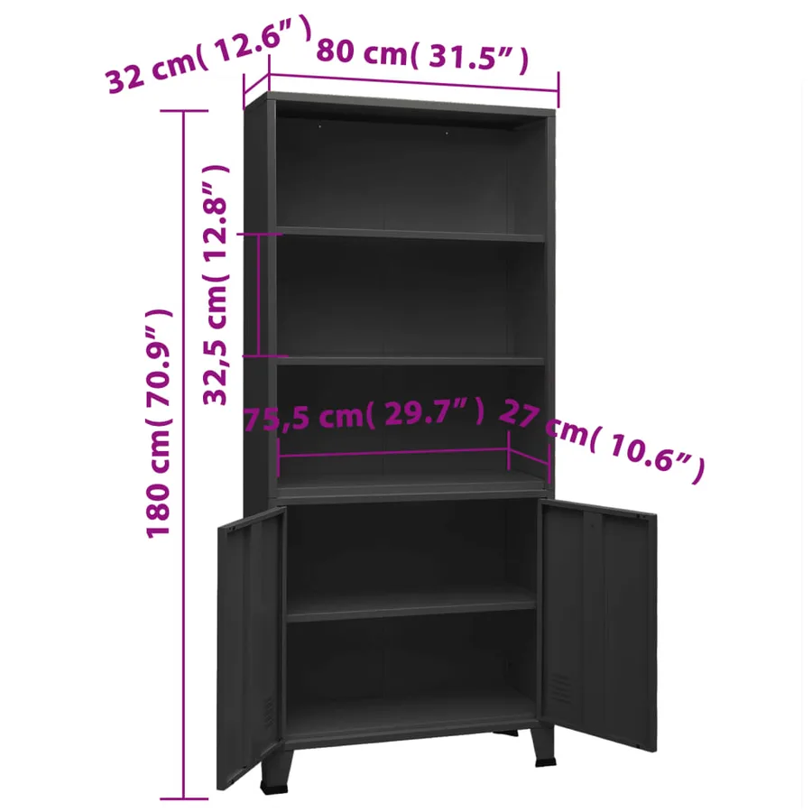 Bibliothèque industrielle Anthracite 80x32x180 cm Acier - 8