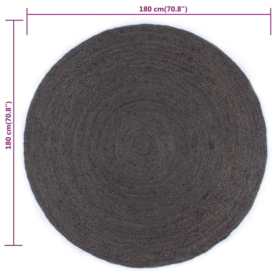 Tapis fait à la main Jute Rond 180 cm Gris foncé - 6