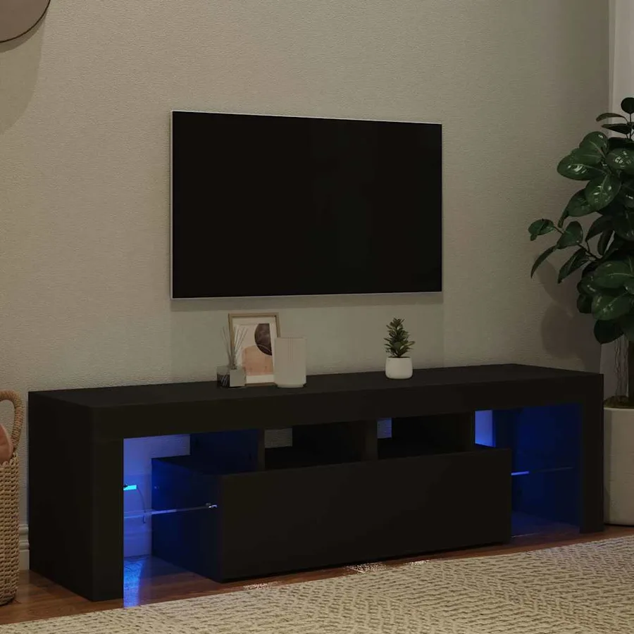 Meuble TV avec lumières LED Noir 140x36,5x40 cm - 6