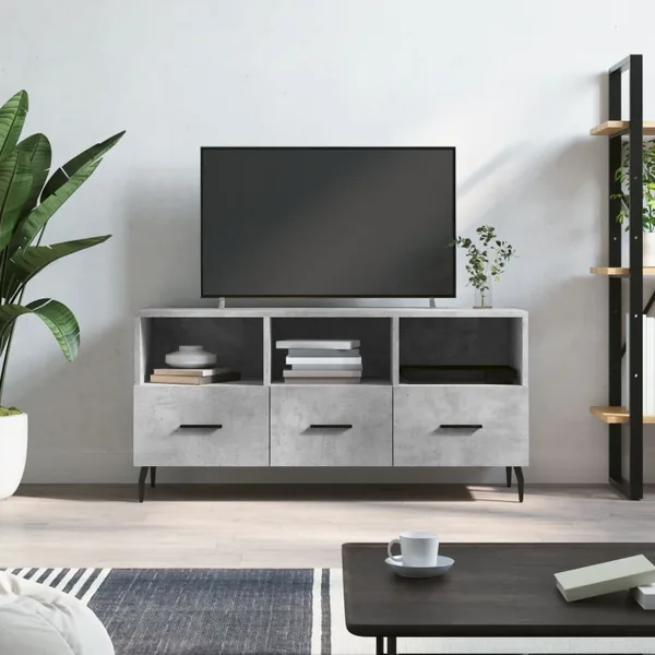 Meuble TV gris béton 102x36x50 cm bois d'ingénierie
