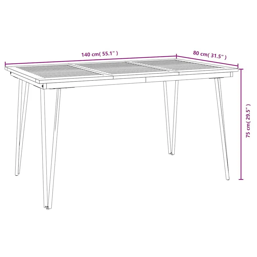 Table de jardin avec pieds épingle à cheveux 140x80x75cm acacia - 8