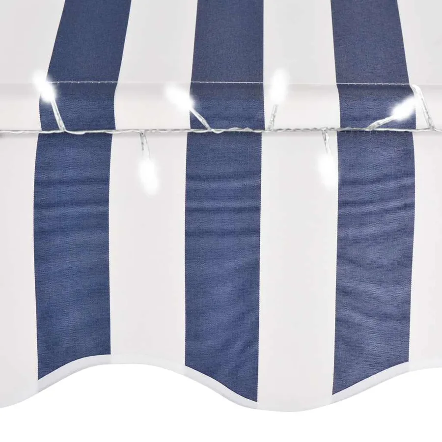 Auvent manuel rétractable avec LED 350 cm Bleu et blanc - 5