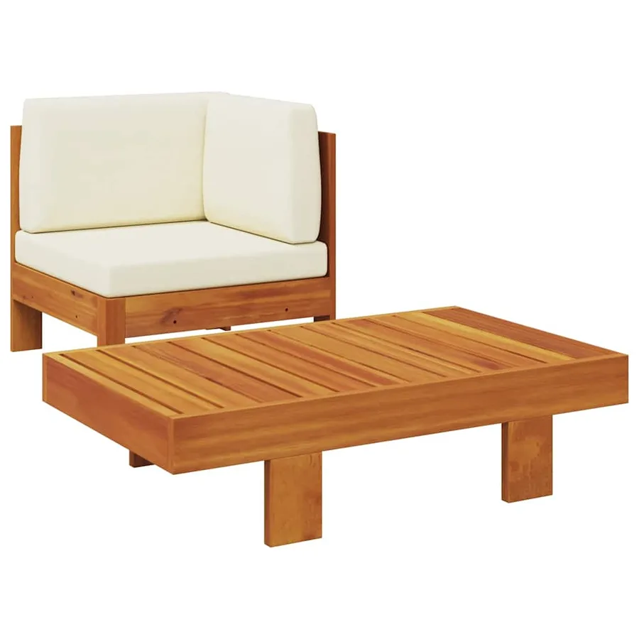 Salon de jardin 2 pcs avec coussins blanc crème Bois d'acacia - 2