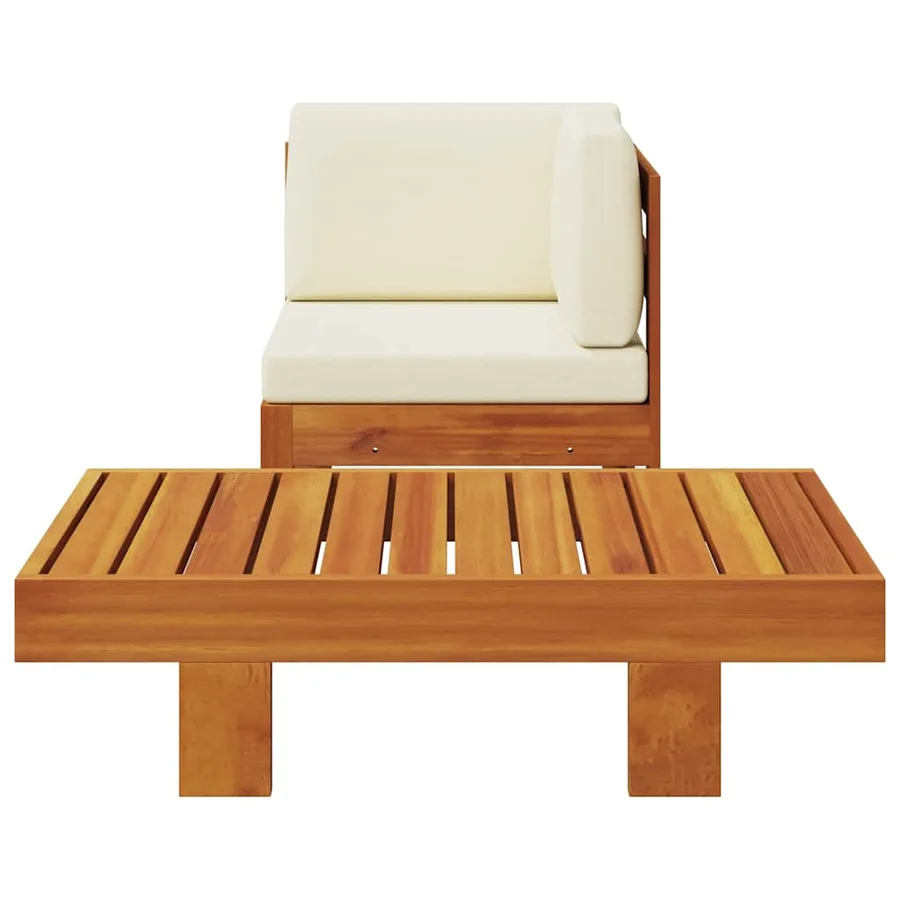 Salon de jardin 2 pcs avec coussins blanc crème Bois d'acacia - 3