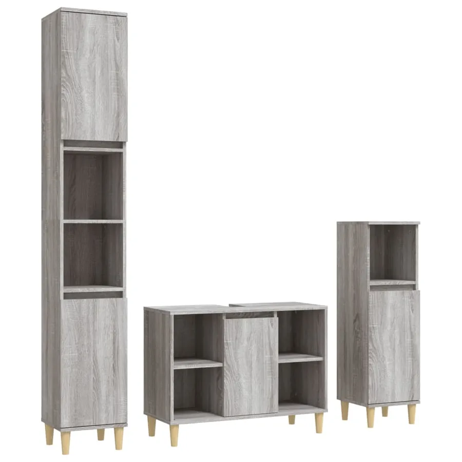 Ensemble de meubles de salle de bain 3 pcs Sonoma gris - 2