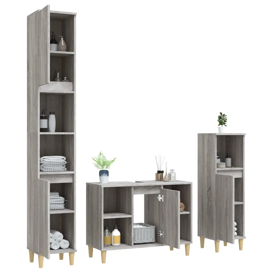 Ensemble de meubles de salle de bain 3 pcs Sonoma gris - 4