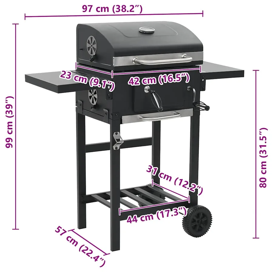 Gril de barbecue au charbon de bois et étagère inférieure Noir - 13