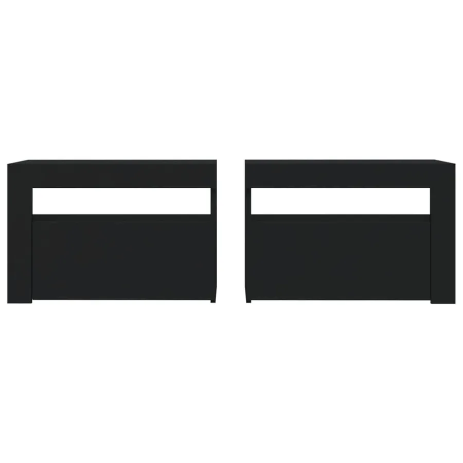 Tables de chevet 2 pcs avec LED Noir 60x35x40 cm - 4