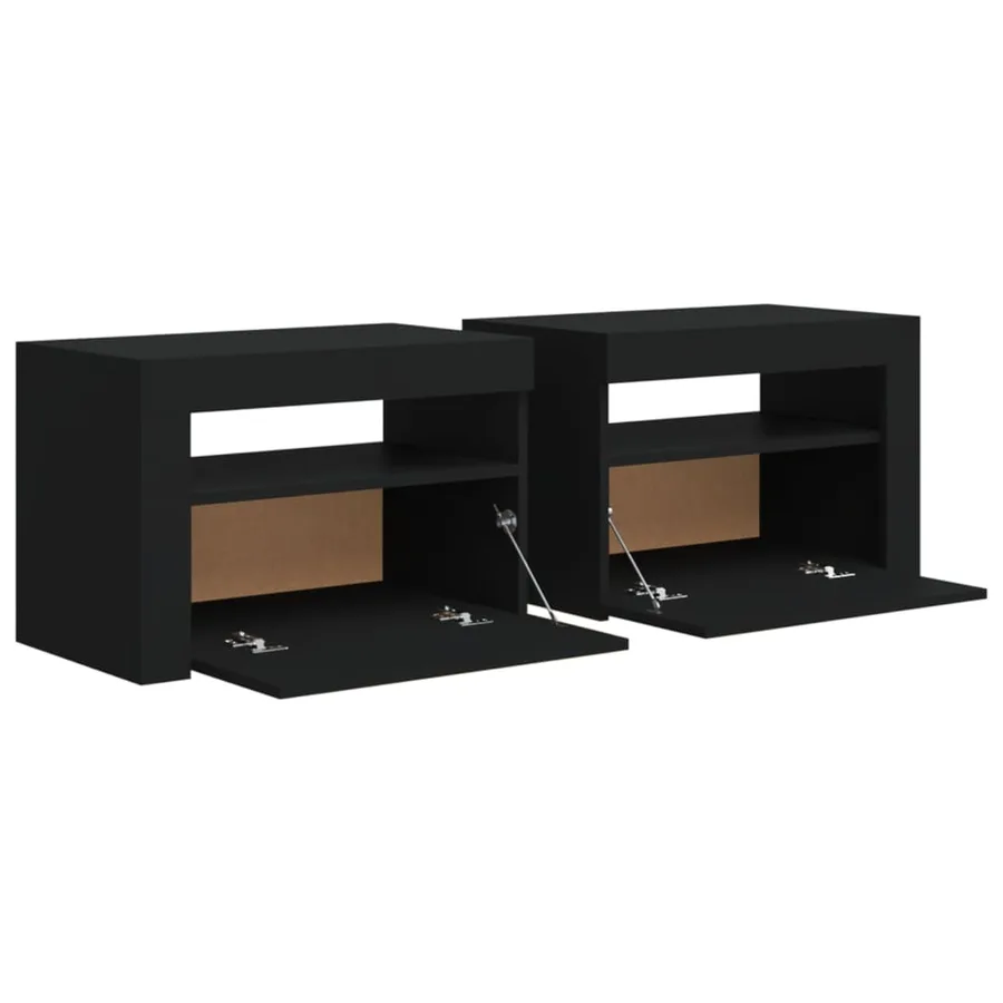 Tables de chevet 2 pcs avec LED Noir 60x35x40 cm - 5