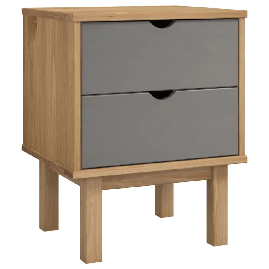 Table de chevet OTTA marron et gris 45x39x57 cm bois pin massif - 2
