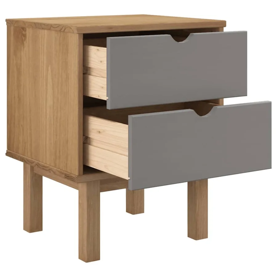 Table de chevet OTTA marron et gris 45x39x57 cm bois pin massif - 4