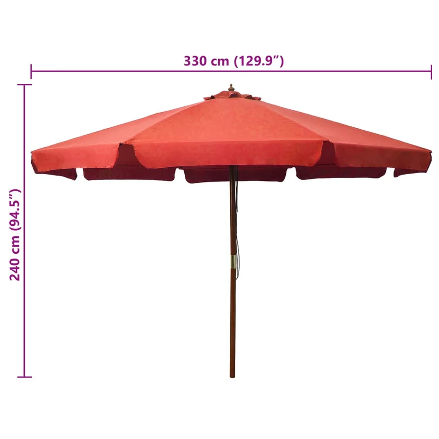 Parasol d'extérieur avec mât en bois 330 cm Terre cuite - 5