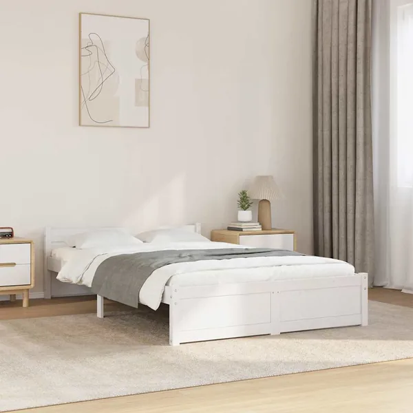 Cadre de lit sans matelas blanc bois massif 120x200 cm
