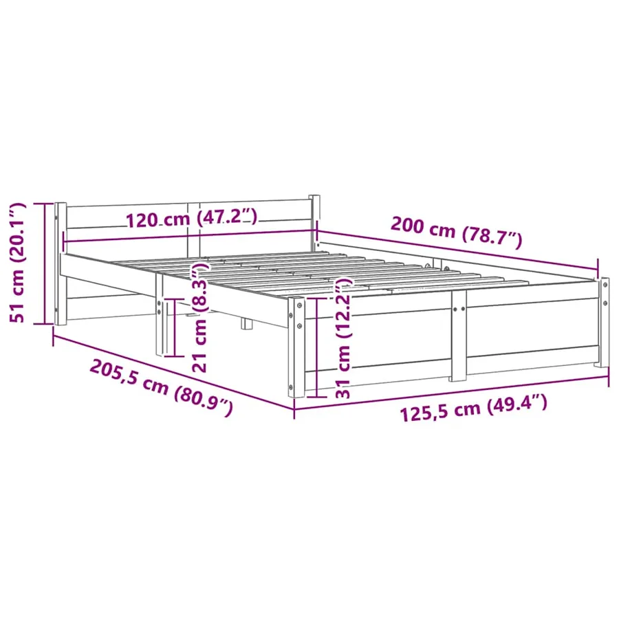 Cadre de lit sans matelas blanc bois massif 120x200 cm - 9
