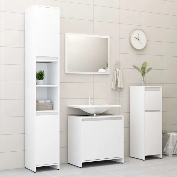 Ensemble de meubles de salle de bain 4pcs Blanc Bois ingénierie