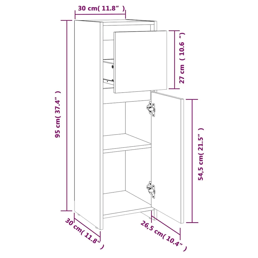 Armoire de salle de bain Blanc 30x30x95 cm Bois d'ingénierie - 9