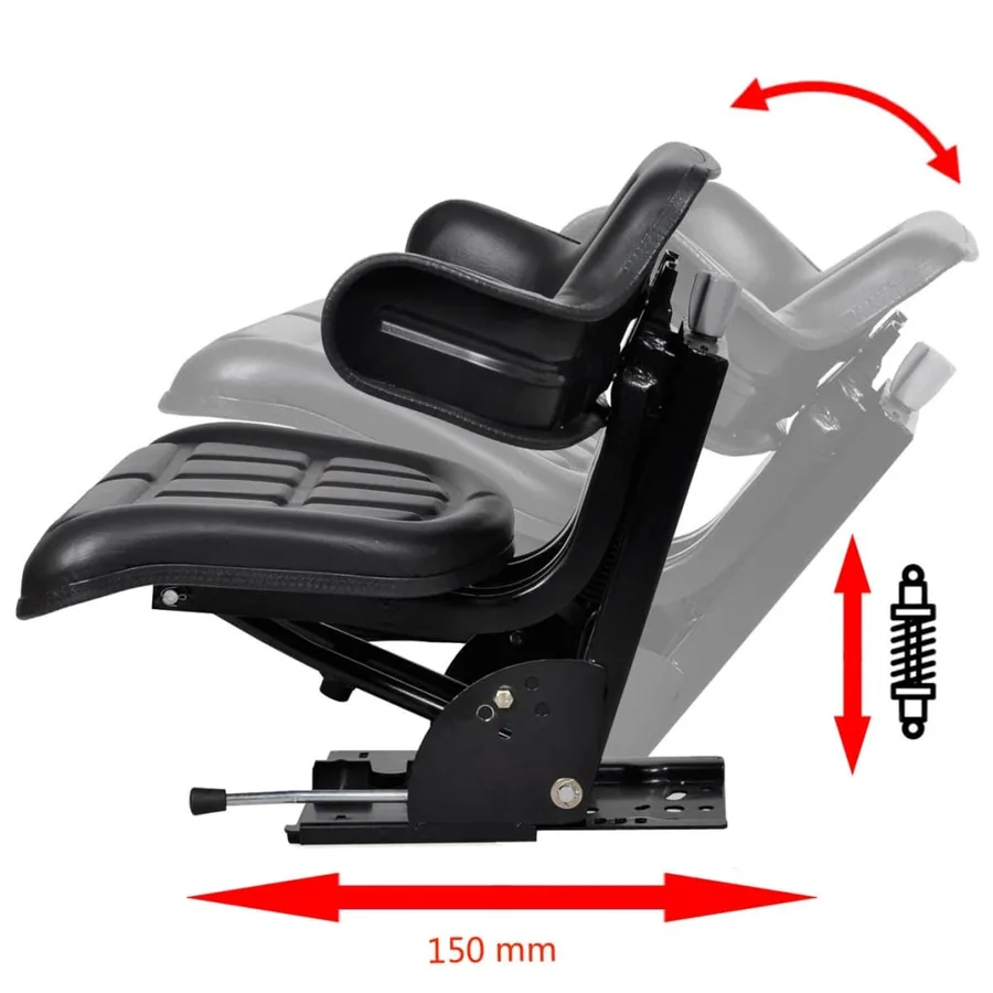 Siège de tracteur avec suspension Noir - 8