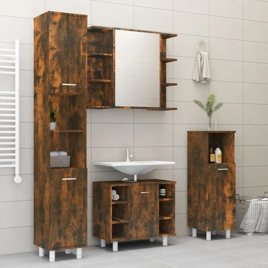 Armoire à miroir de salle de bain Chêne fumé 80x20,5x64 cm Bois - 8