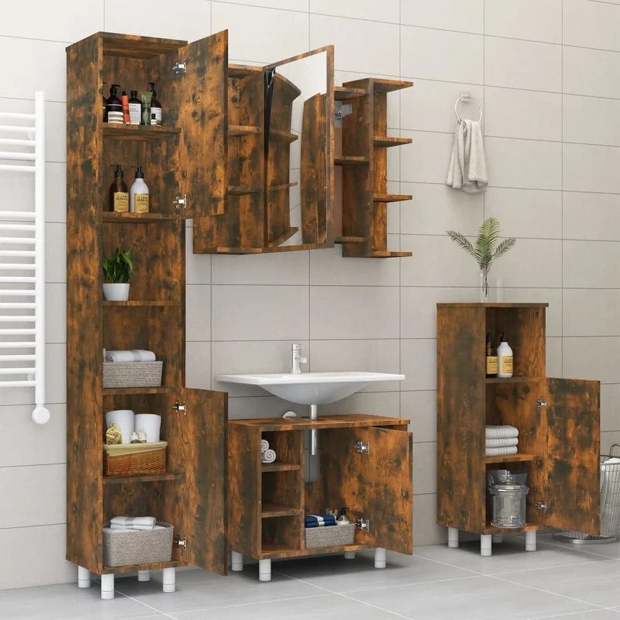 Armoire à miroir de salle de bain Chêne fumé 80x20,5x64 cm Bois - 9