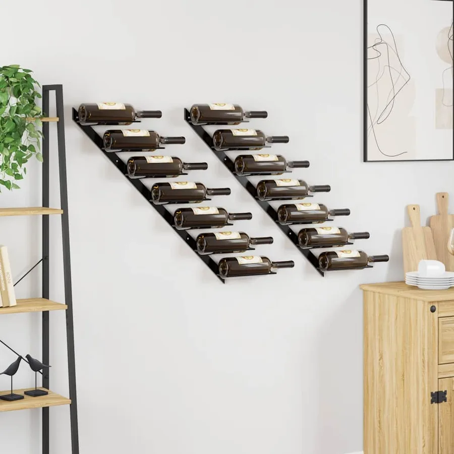Casiers à bouteilles muraux pour 14 bouteilles 2 pcs Noir Métal - 3