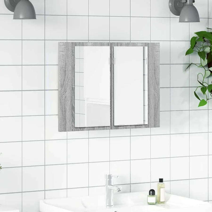 Armoire à miroir LED Sonoma gris 60x12x45 cm Bois d'ingénierie