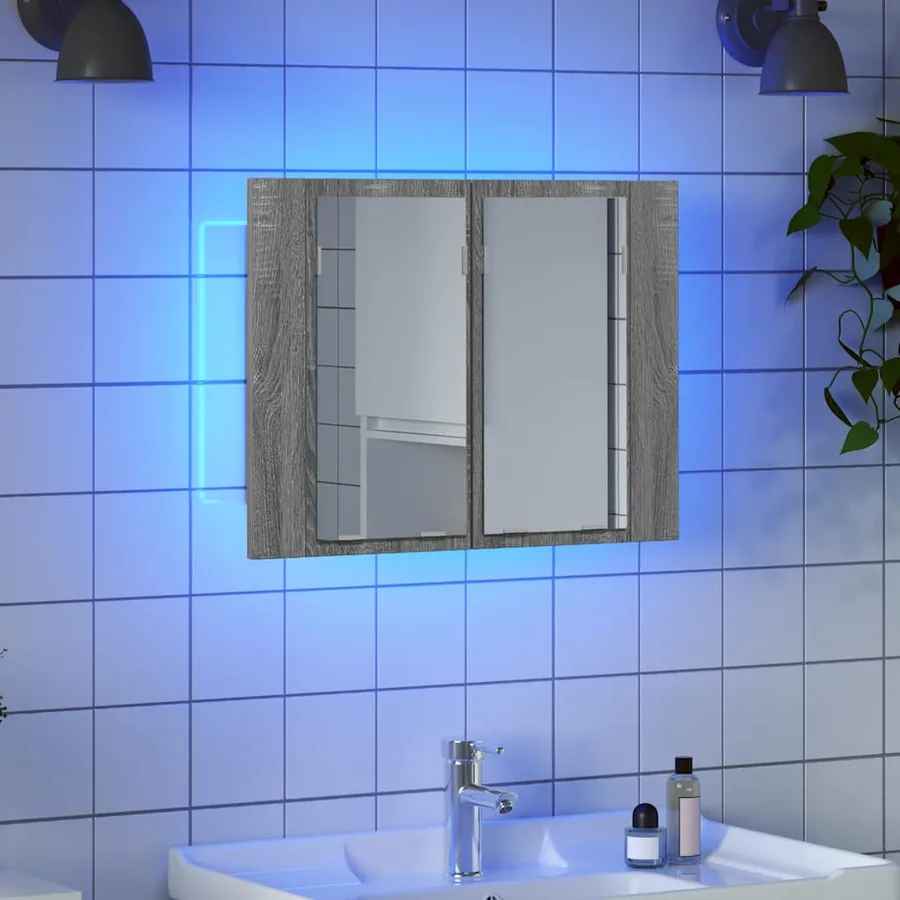 Armoire à miroir LED Sonoma gris 60x12x45 cm Bois d'ingénierie - 3