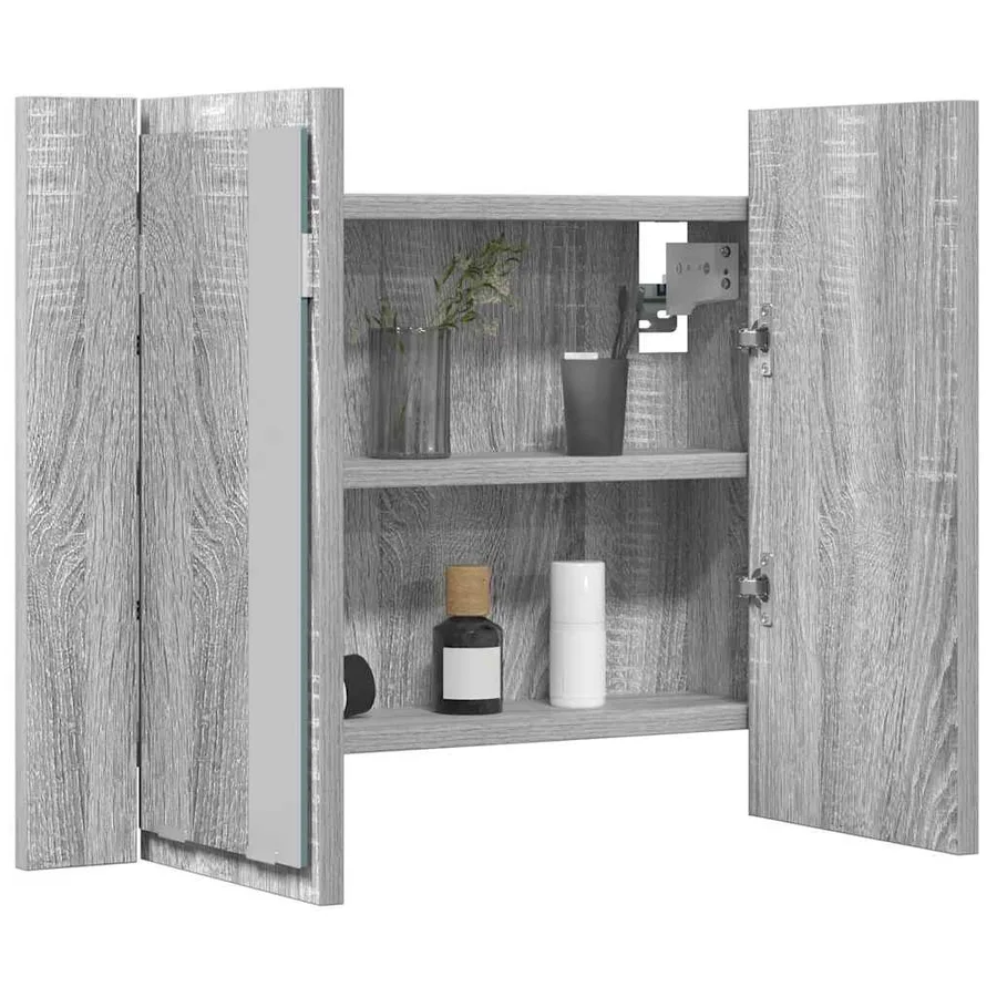 Armoire à miroir LED Sonoma gris 60x12x45 cm Bois d'ingénierie - 4