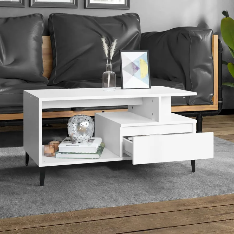 Table basse Blanc 90x49x45 cm Bois d'ingénierie - 3