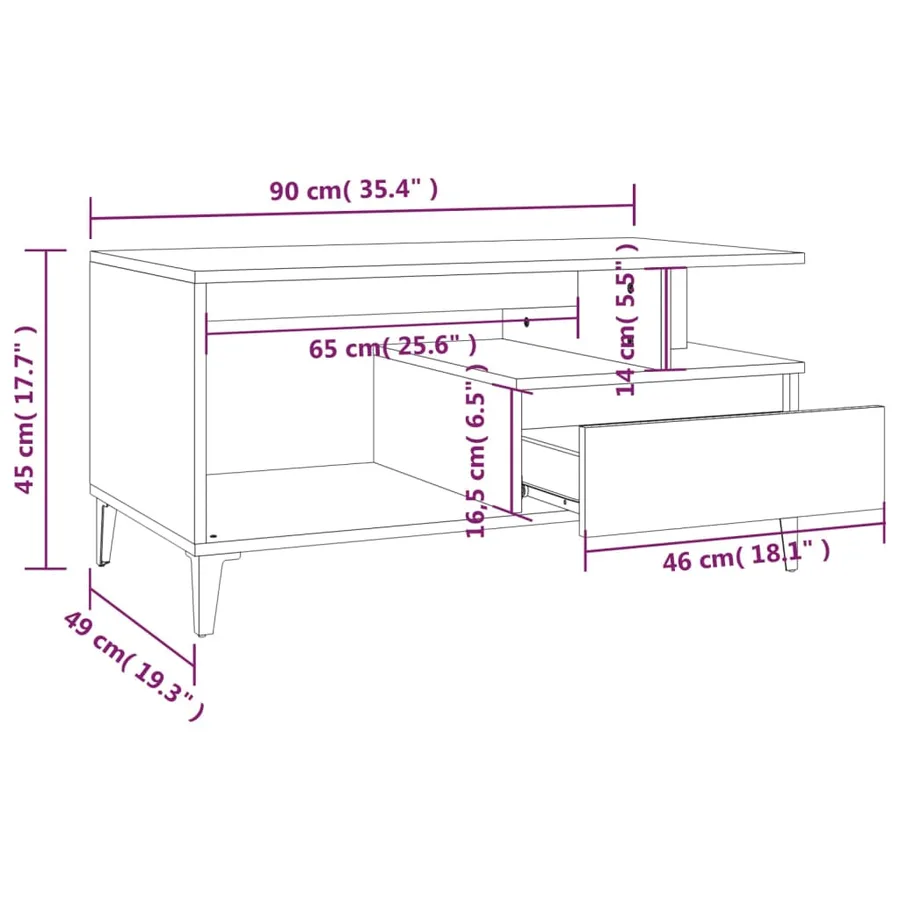 Table basse Blanc 90x49x45 cm Bois d'ingénierie - 9