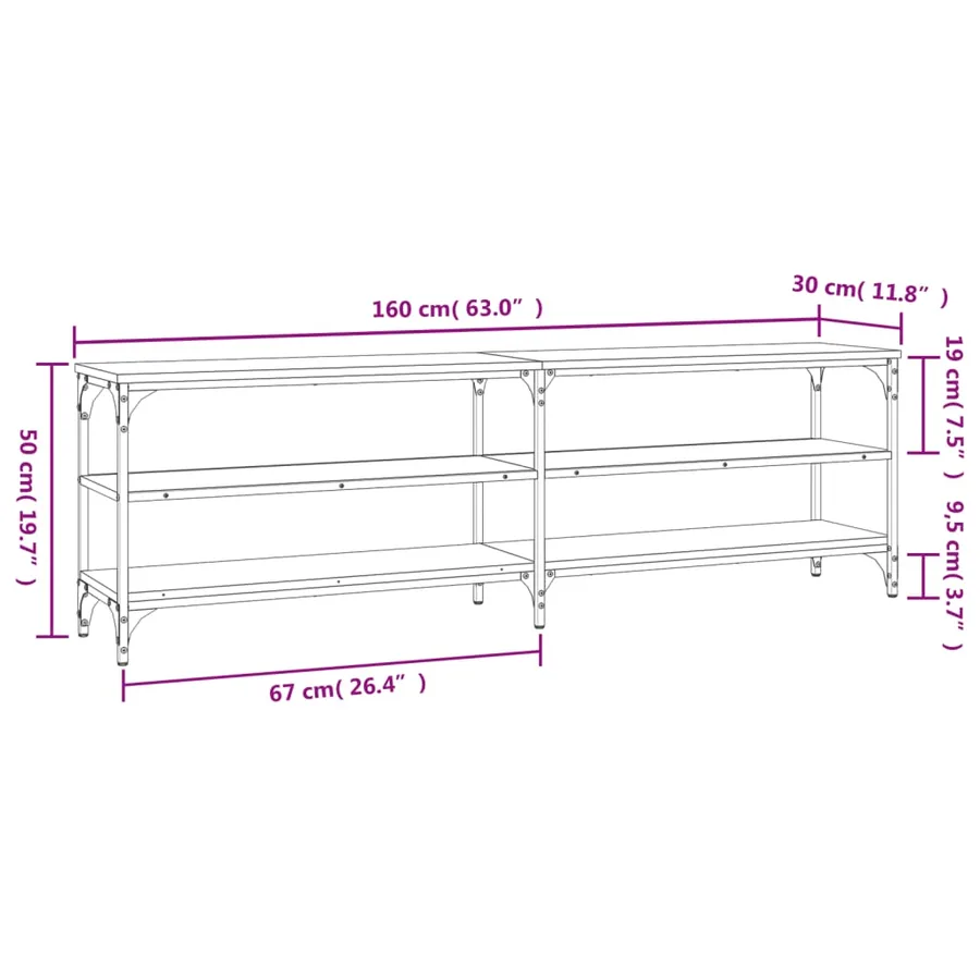 Meuble TV chêne fumé 160x30x50 cm bois d'ingénierie - 9