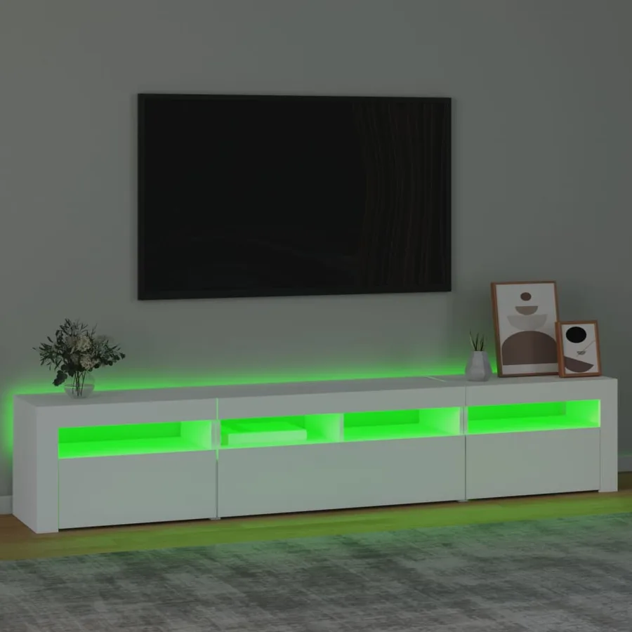 Meuble TV avec lumières LED Blanc 210x35x40 cm - 4