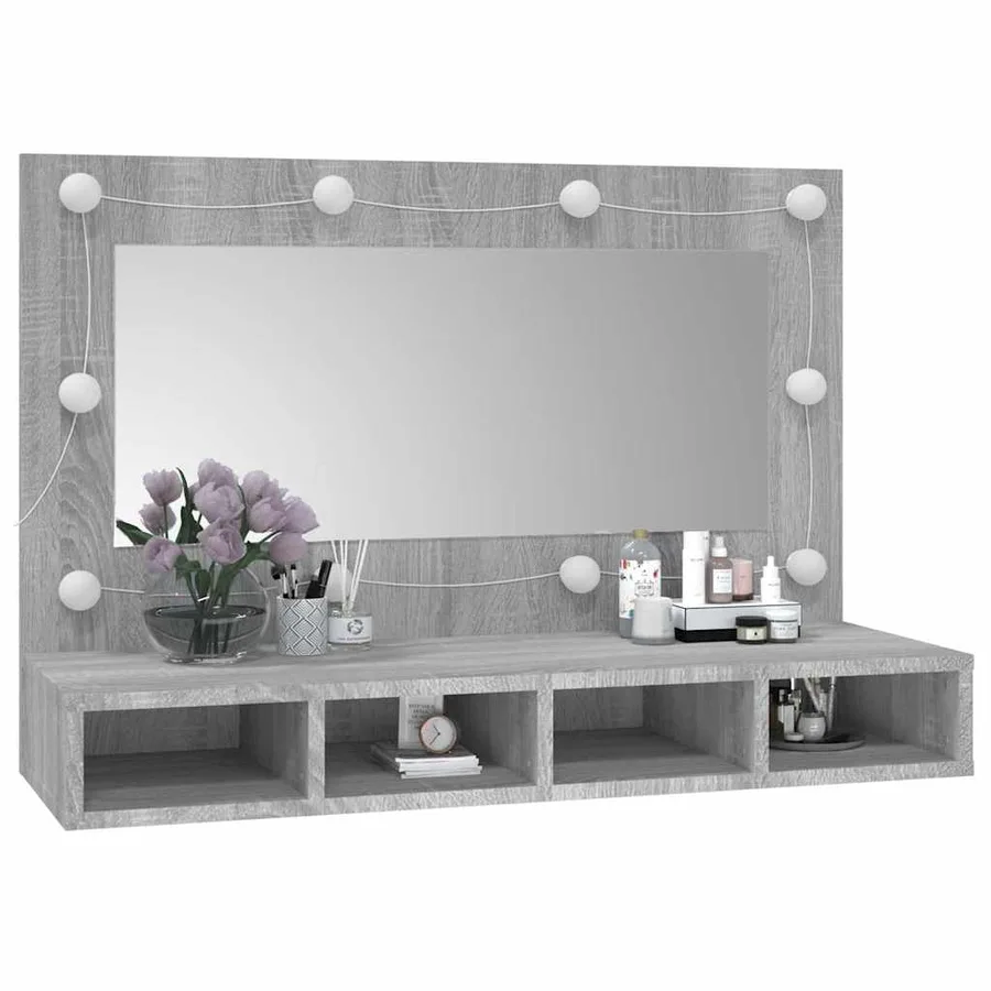 Armoire à miroir avec LED Sonoma gris 90x31,5x62 cm - 11