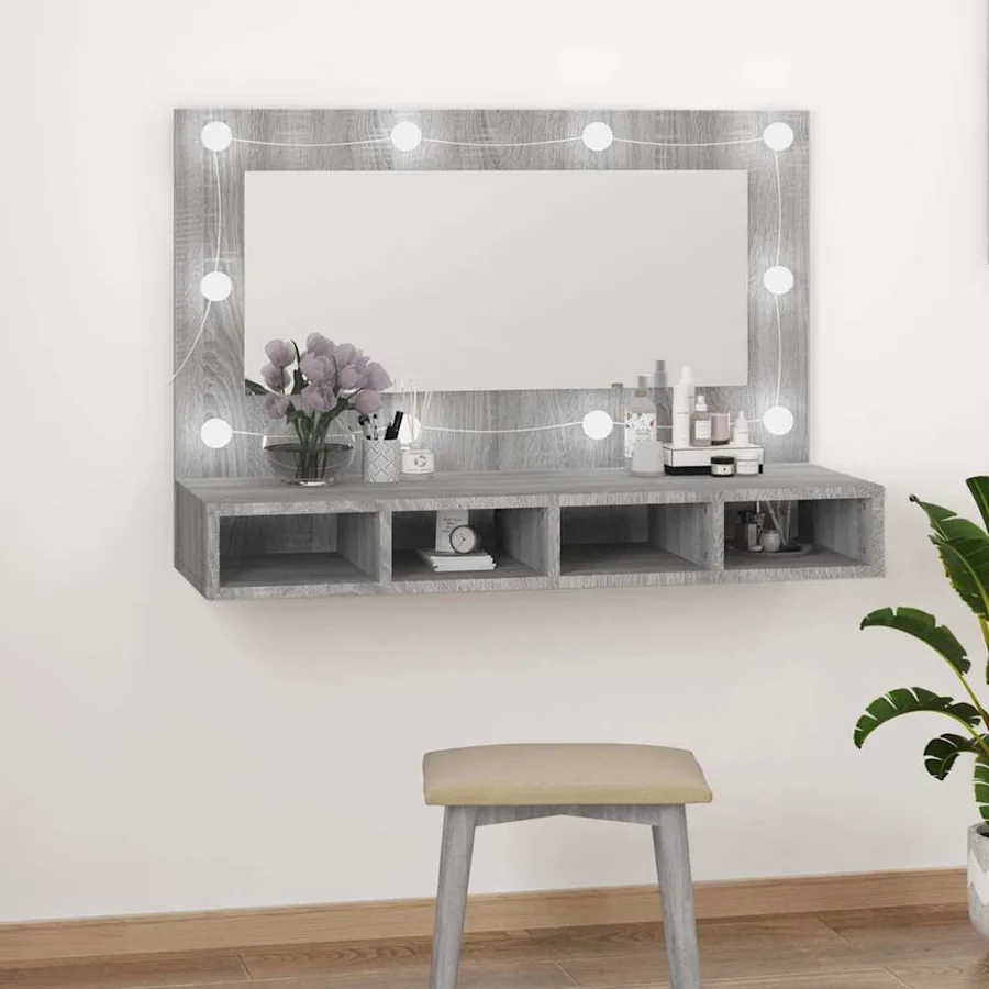 Armoire à miroir avec LED Sonoma gris 90x31,5x62 cm - 12