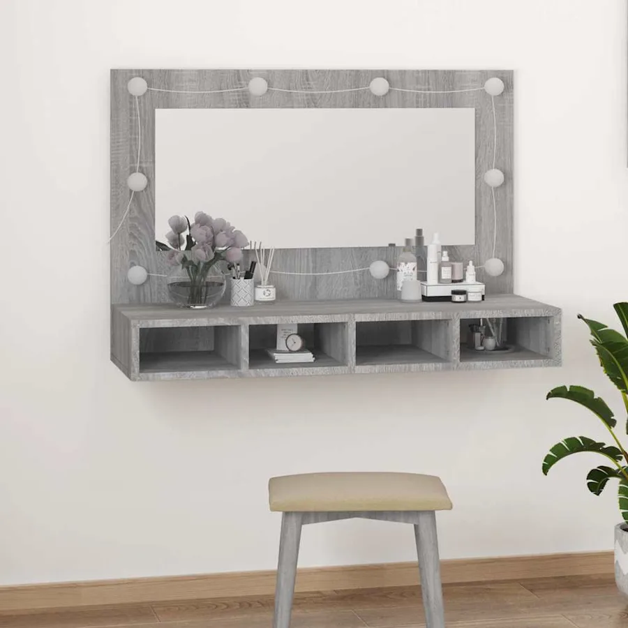 Armoire à miroir avec LED Sonoma gris 90x31,5x62 cm - 13