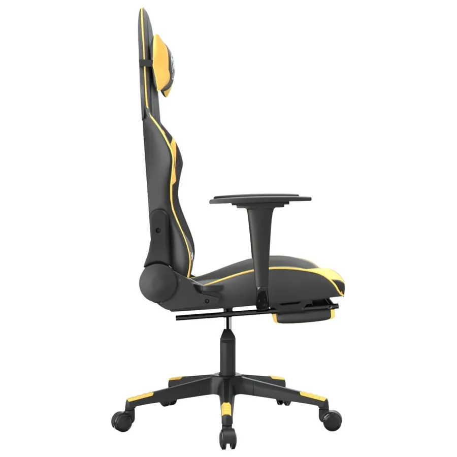Chaise de jeu avec repose-pied Noir et doré Similicuir - 4