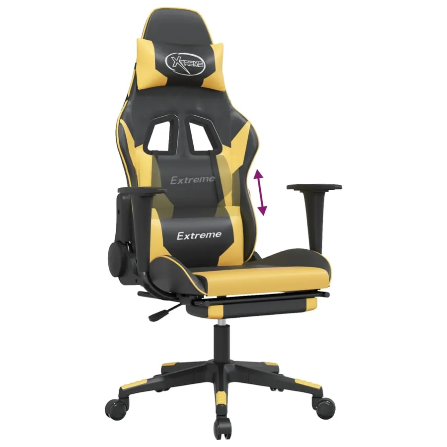 Chaise de jeu avec repose-pied Noir et doré Similicuir - 8