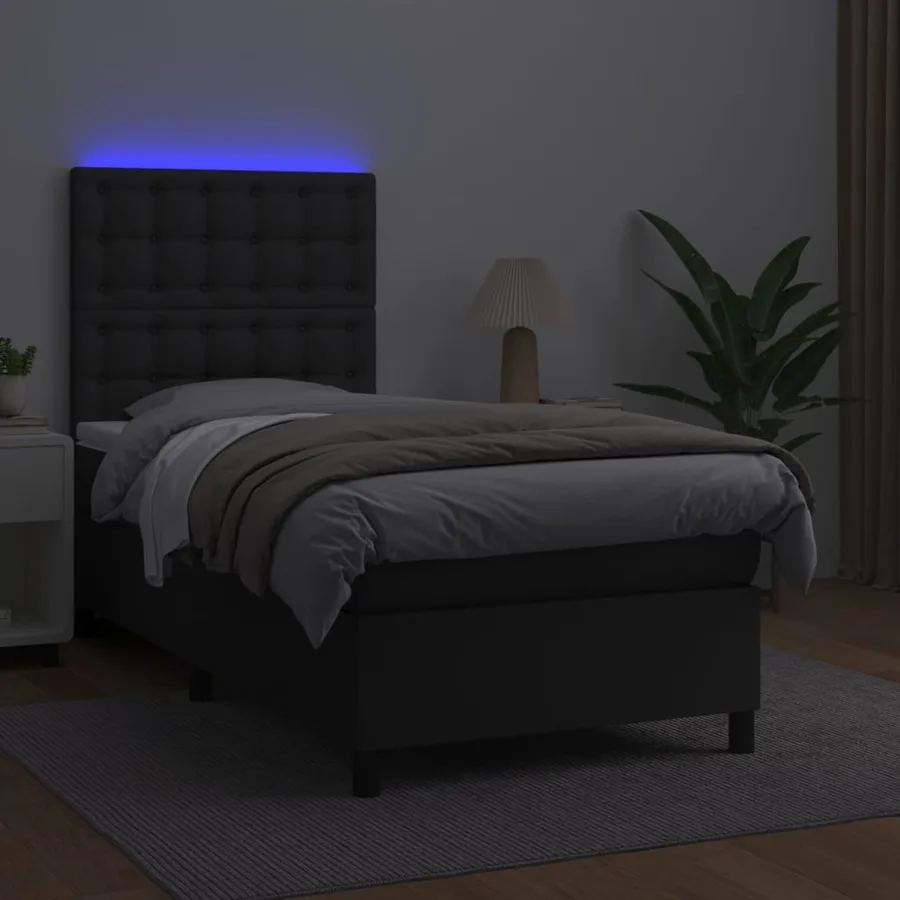 Sommier à lattes de lit avec matelas et LED Noir 100x200 cm - 4