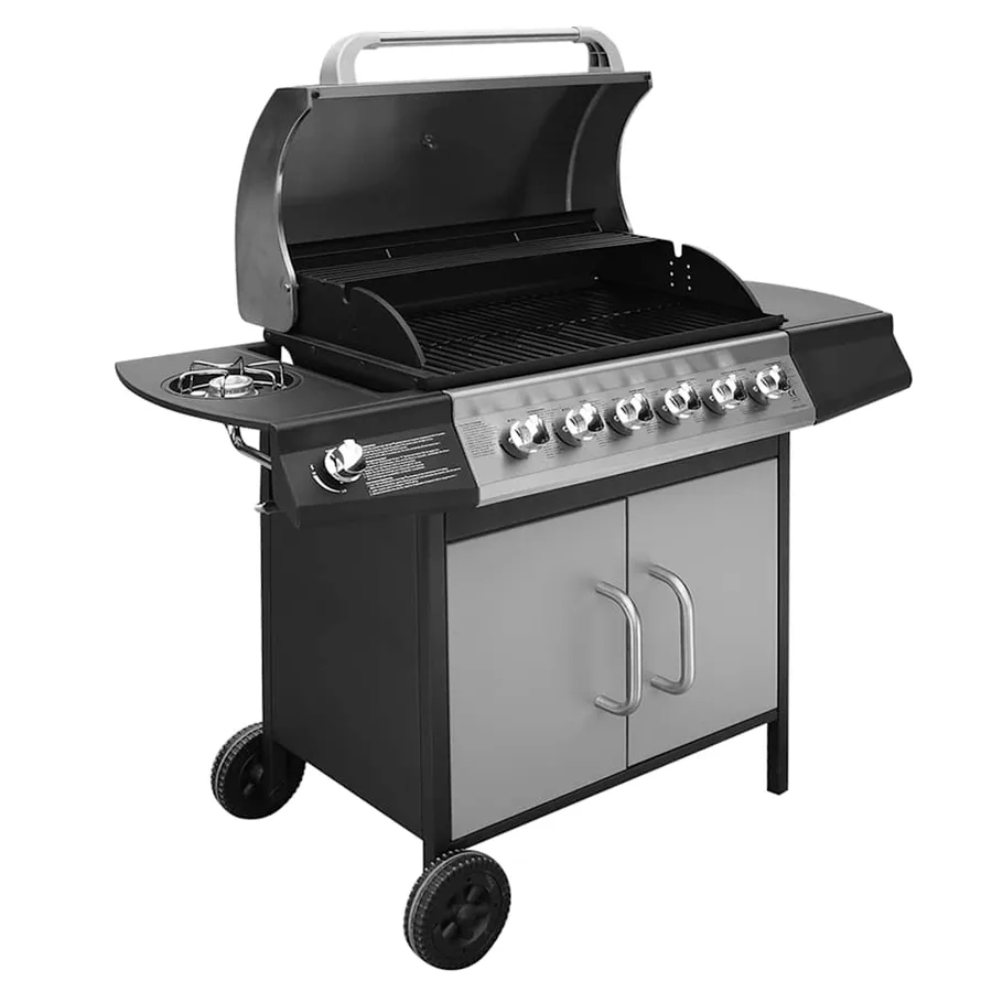 Barbecue à gaz 6 + 1 zone de cuisson Noir et argenté - 2
