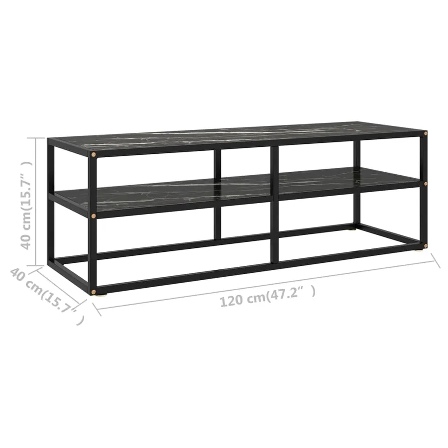 Meuble TV noir avec verre marbre noir 120x40x40 cm - 6