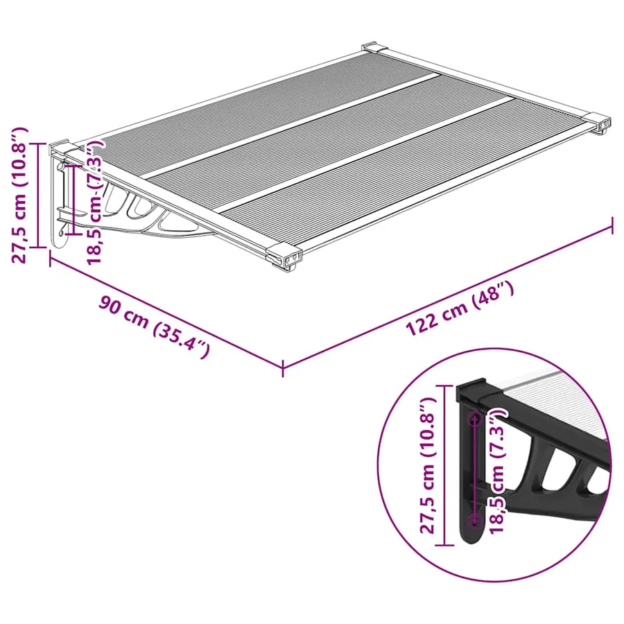 Auvent de porte Noir et transparent 122x90 cm Polycarbonate - 6