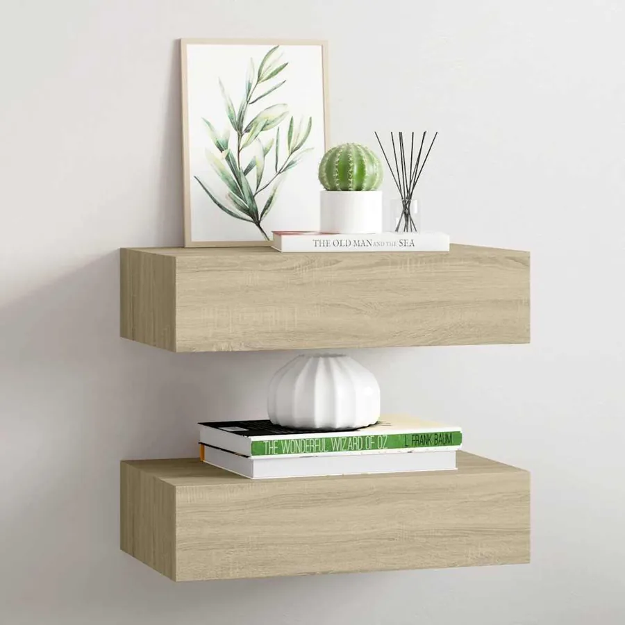 Étagères à tiroirs murales 2 pcs chêne 40x23,5x10 cm MDF