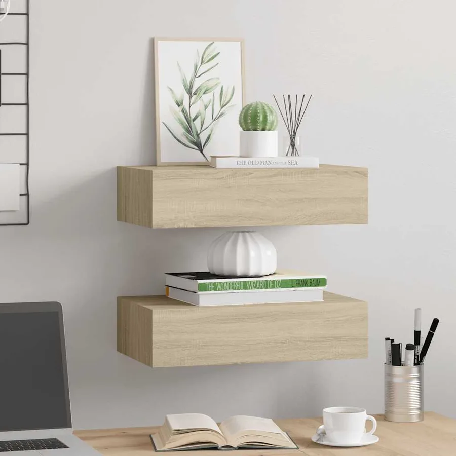 Étagères à tiroirs murales 2 pcs chêne 40x23,5x10 cm MDF - 3