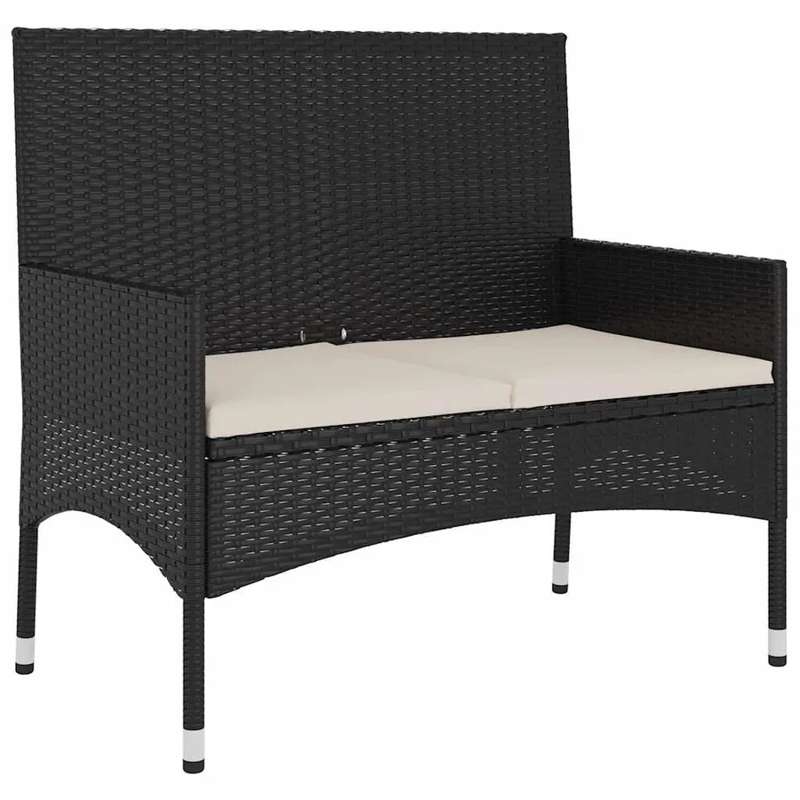 Banc de Jardin à 2 Places avec Coussins Noir Résine Tressée - 2