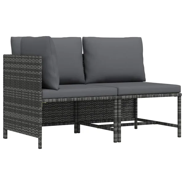 Salon de jardin 2 pcs avec coussins Gris Résine tressée