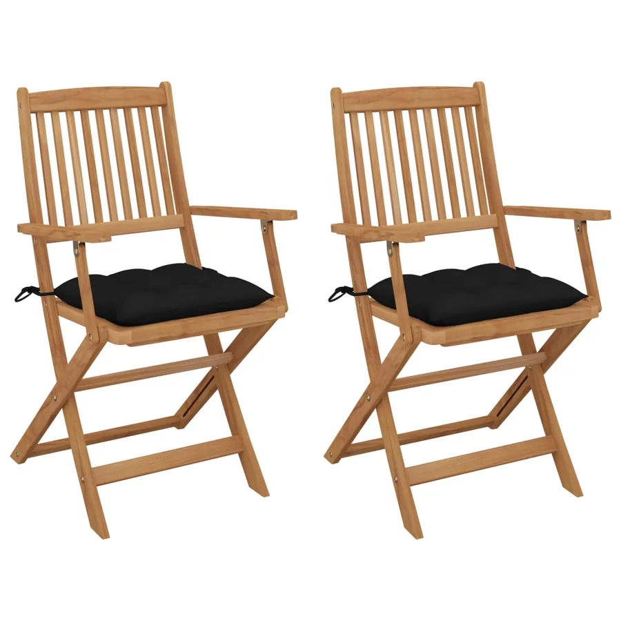Chaises pliables de jardin lot de 2 avec coussins Bois d'acacia