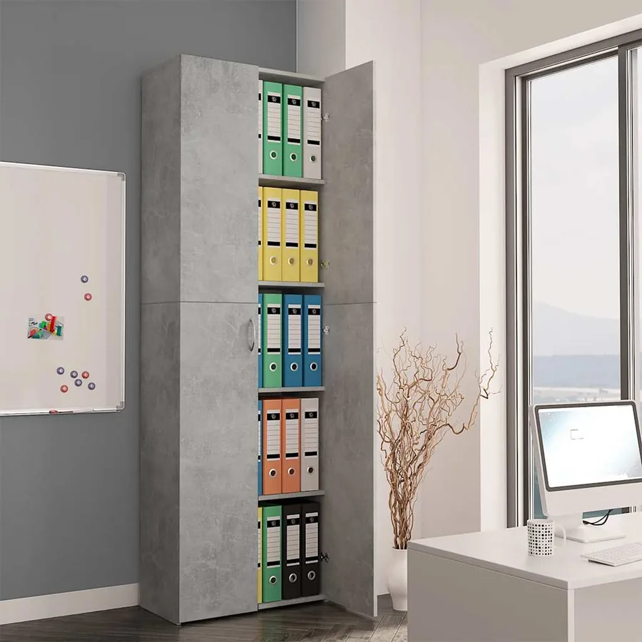 Armoire de bureau Gris béton 60x32x190 cm Bois d'ingénierie