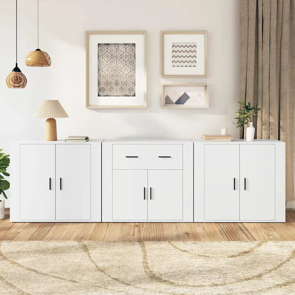 Buffets 3 pcs Blanc Bois d'ingénierie