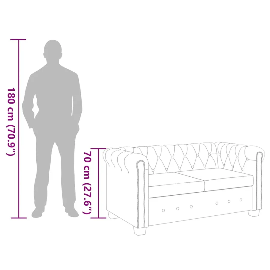 Canapé Chesterfield 2 places cuir artificiel marron - 9
